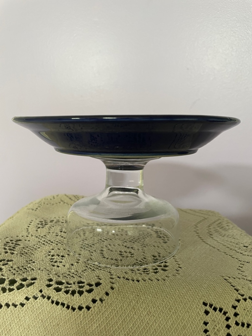 Blue Glass Pedestal mini  Cake stand